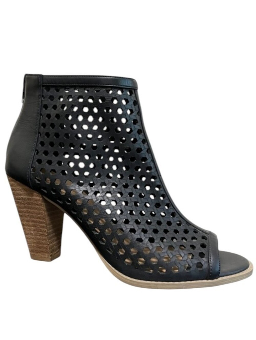 SALE 🛒 Report Ronda Perforated Peep Toe Ankle Boots | Black Faux Leather
